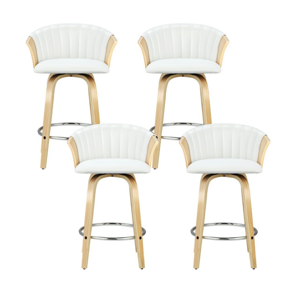 Artiss 4x Swivel Bar Stools PU Leather Bentwood Chairs White Kitchen