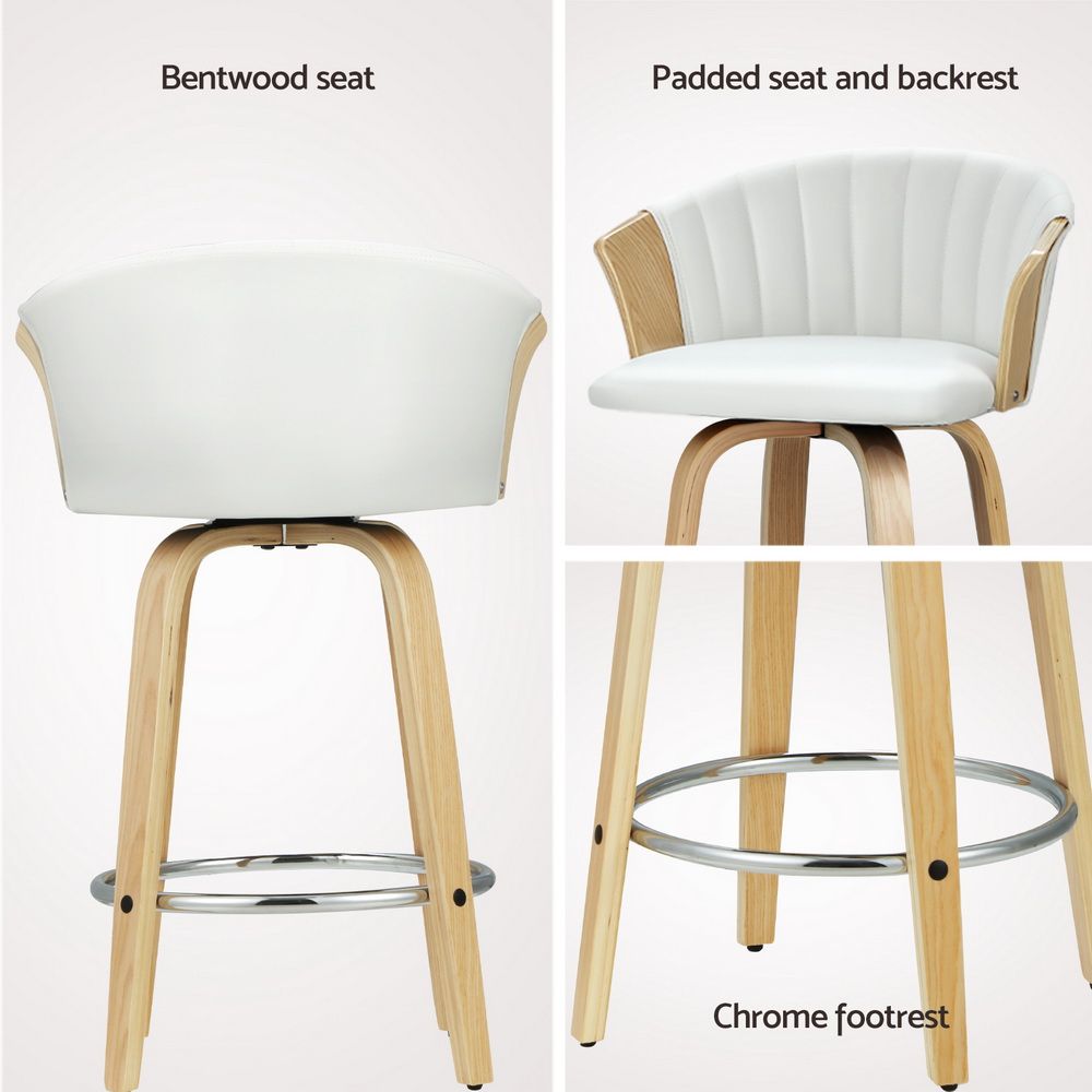 Artiss 4x Swivel Bar Stools PU Leather Bentwood Chairs White Kitchen