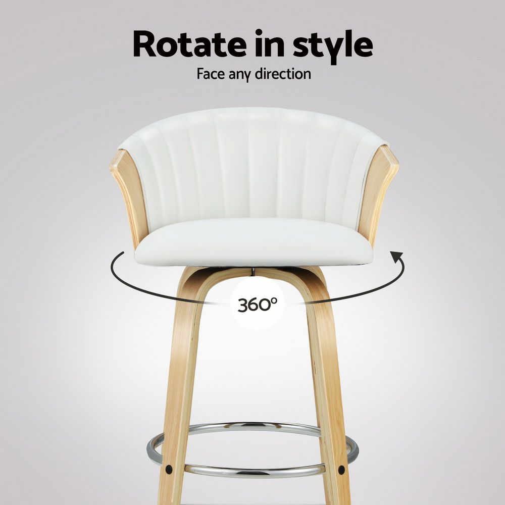 Artiss 4x Swivel Bar Stools PU Leather Bentwood Chairs White Kitchen