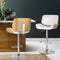 Artiss White PU Leather Bar Stool Adjustable Swivel Bentwood Kitchen Chair