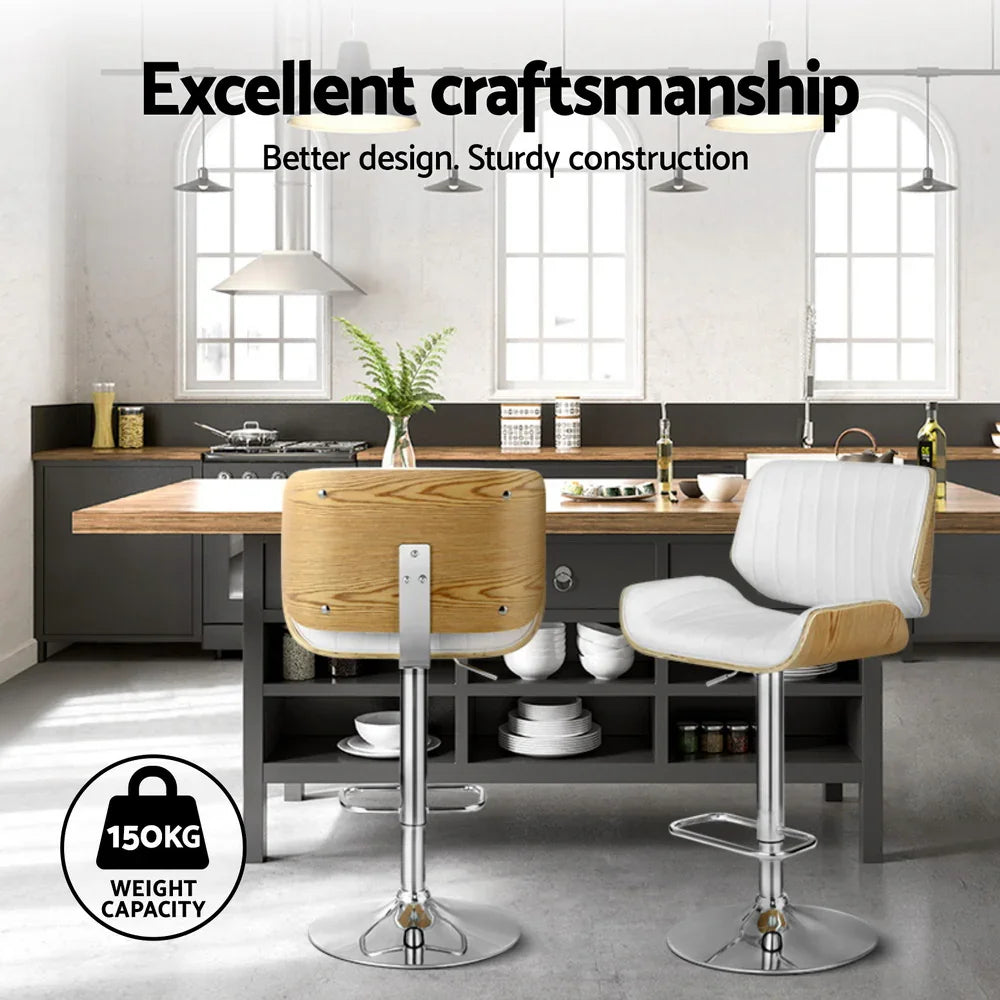 4x Bar Stools Adjustable Leather Chairs