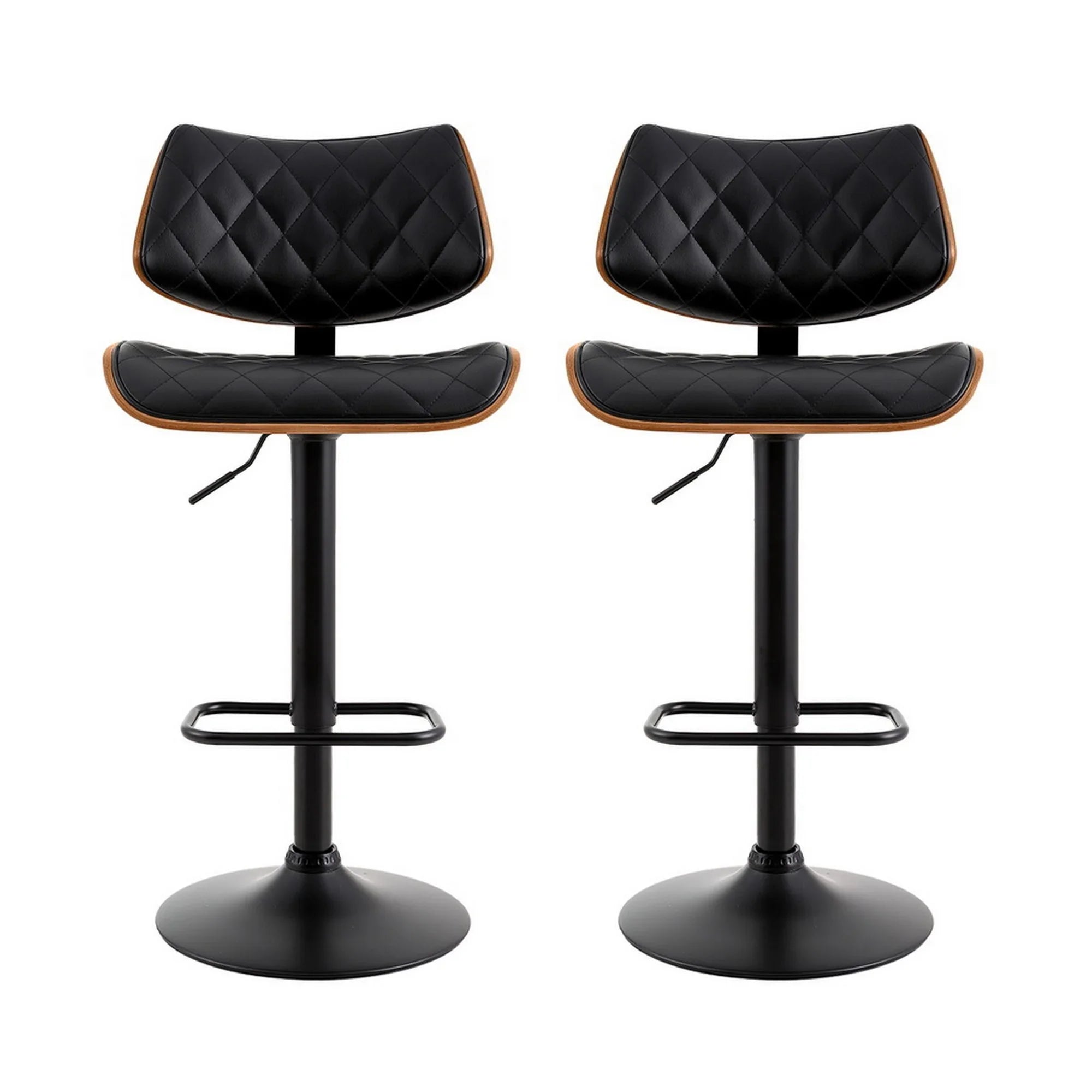 2x Bar Stools Kitchen Dining Chairs Gas Lift Stool Wooden Leather Black