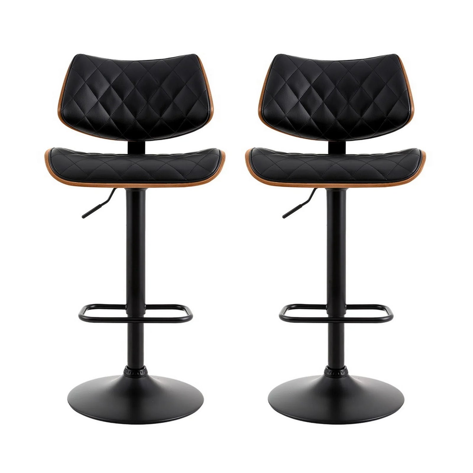 2x Bar Stools Kitchen Dining Chairs Gas Lift Stool Wooden Leather Black