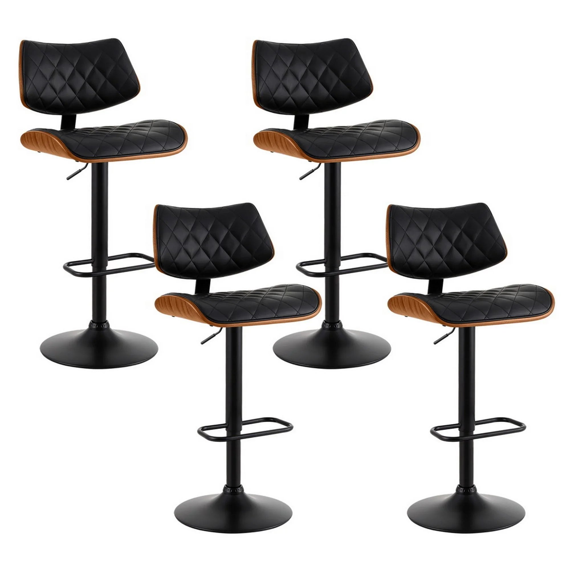 4x Bar Stools Kitchen Dining Chairs Gas Lift Stool Wooden Leather Black
