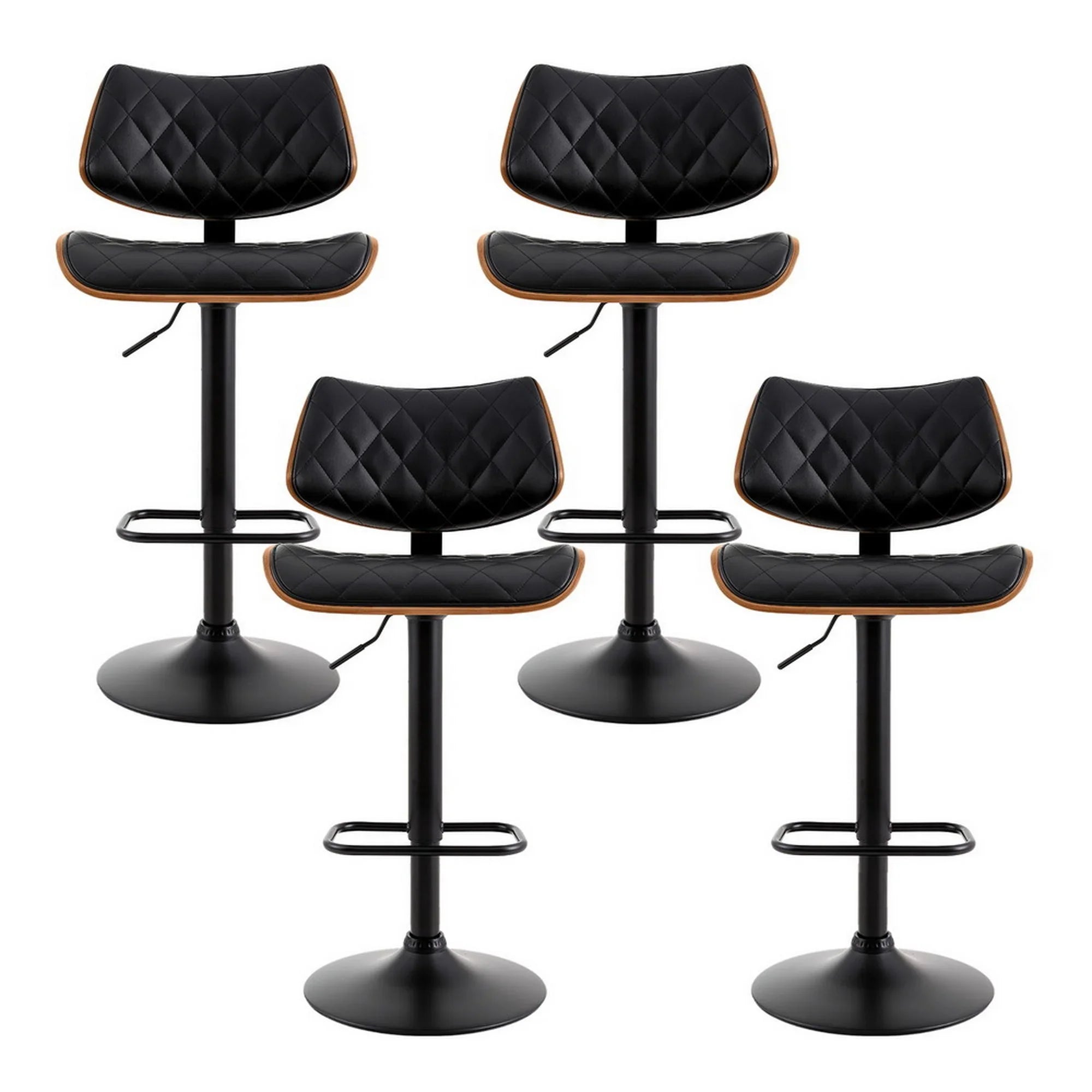 4x Bar Stools Kitchen Dining Chairs Gas Lift Stool Wooden Leather Black