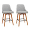 Set of 2 Bar Stools Faux Linen Swivel Padded Seat Light Grey