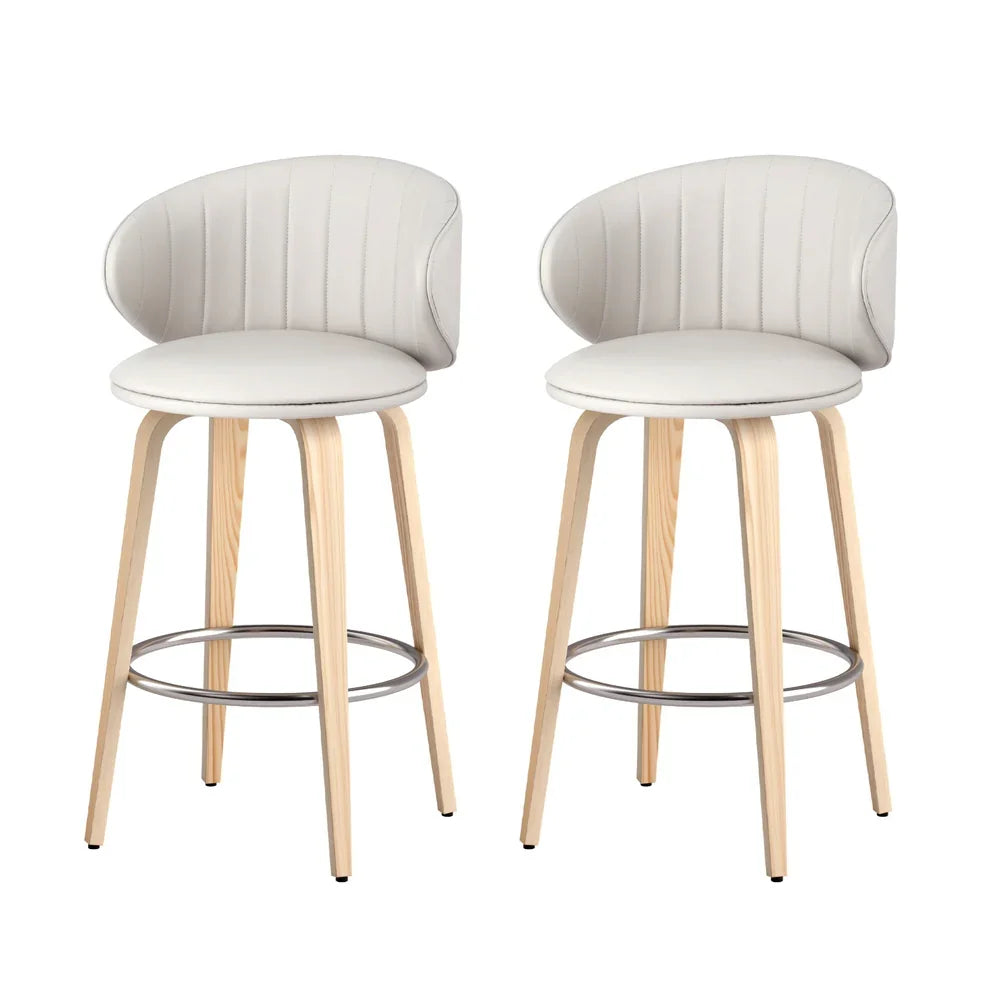2x  Bar Stools Dining Chairs Contoured Leather Wood Stool