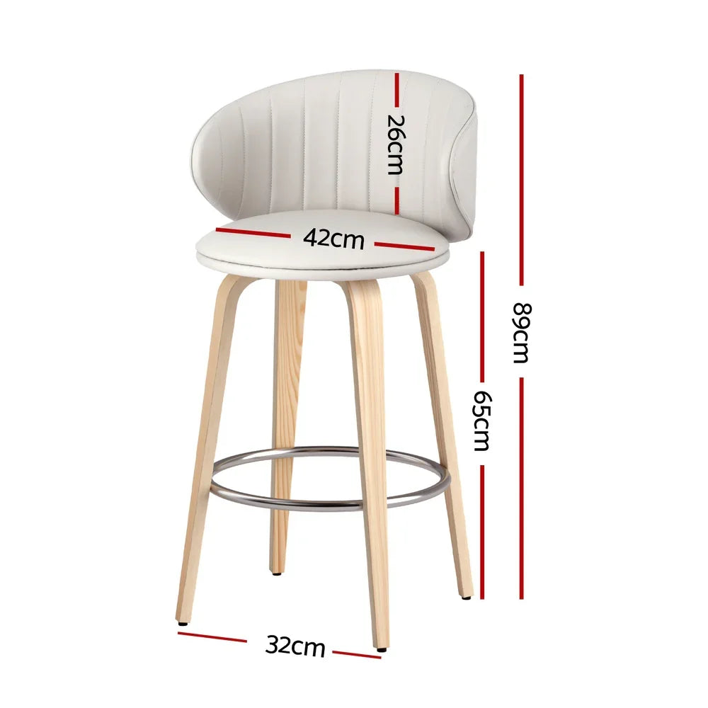 2x  Bar Stools Dining Chairs Contoured Leather Wood Stool