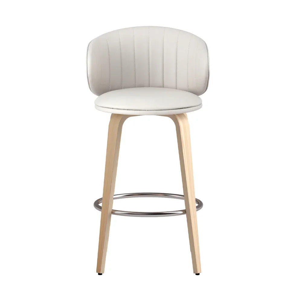 2x  Bar Stools Dining Chairs Contoured Leather Wood Stool