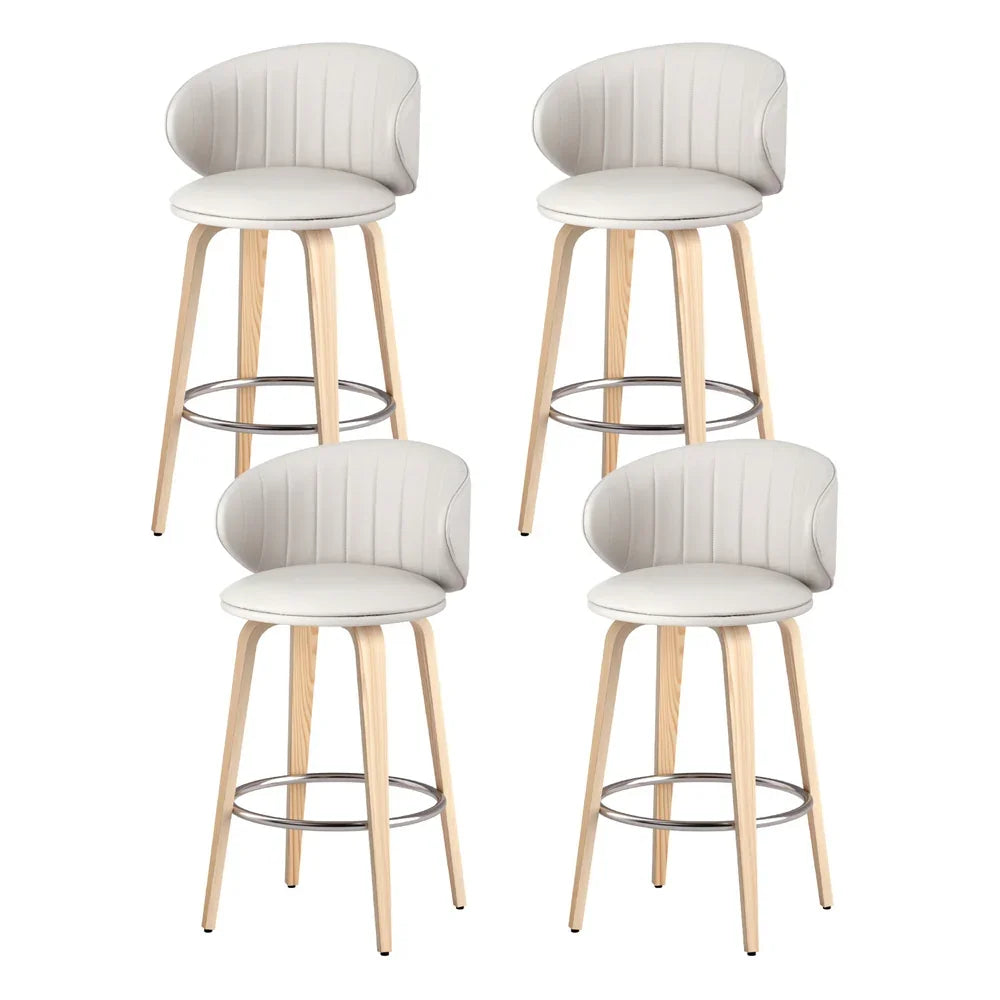 4x  Bar Stools Dining Chairs Contoured Leather Wood Stool