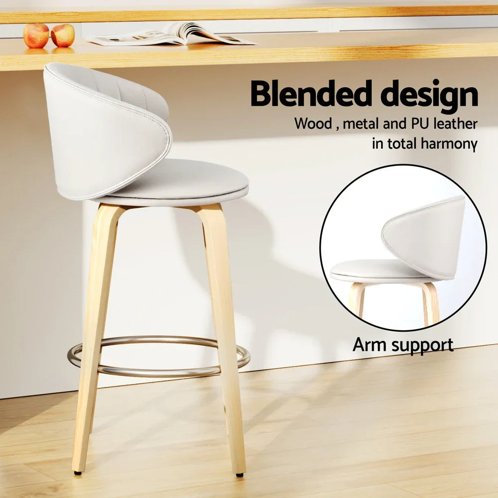 4x  Bar Stools Dining Chairs Contoured Leather Wood Stool