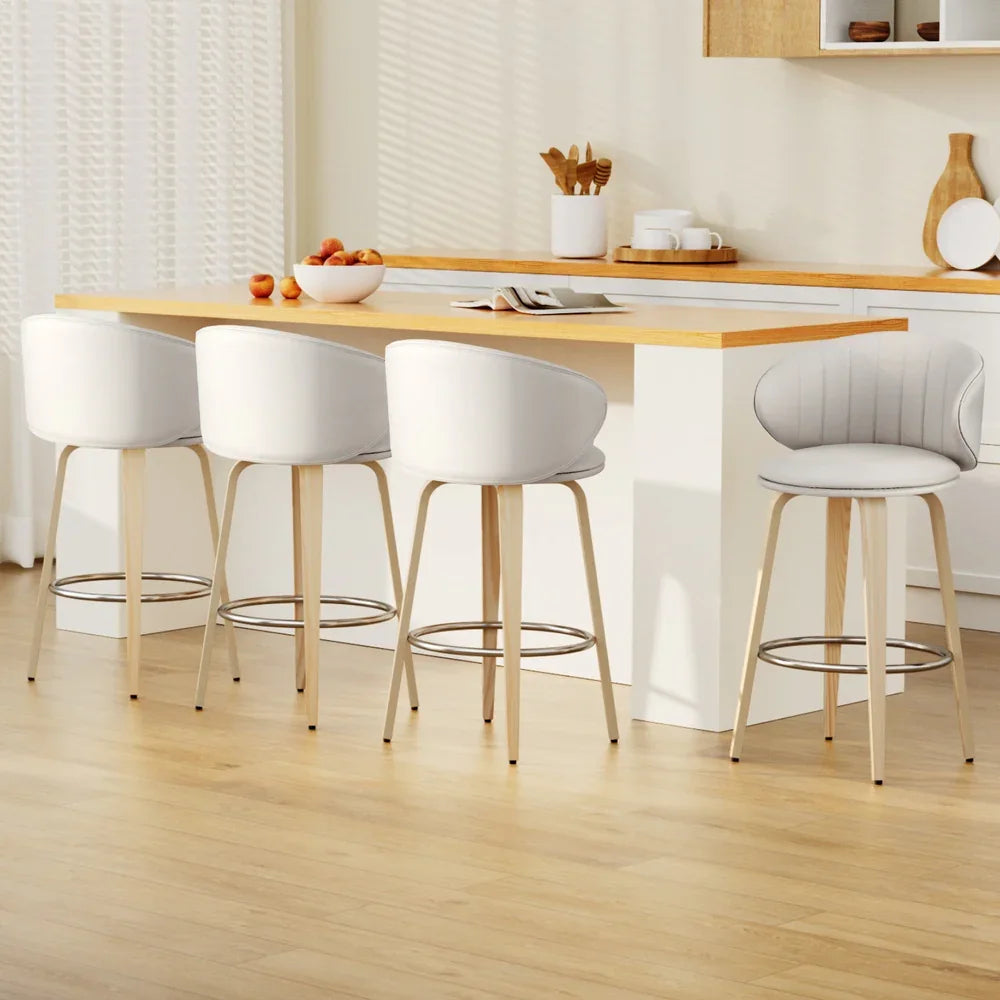 4x  Bar Stools Dining Chairs Contoured Leather Wood Stool