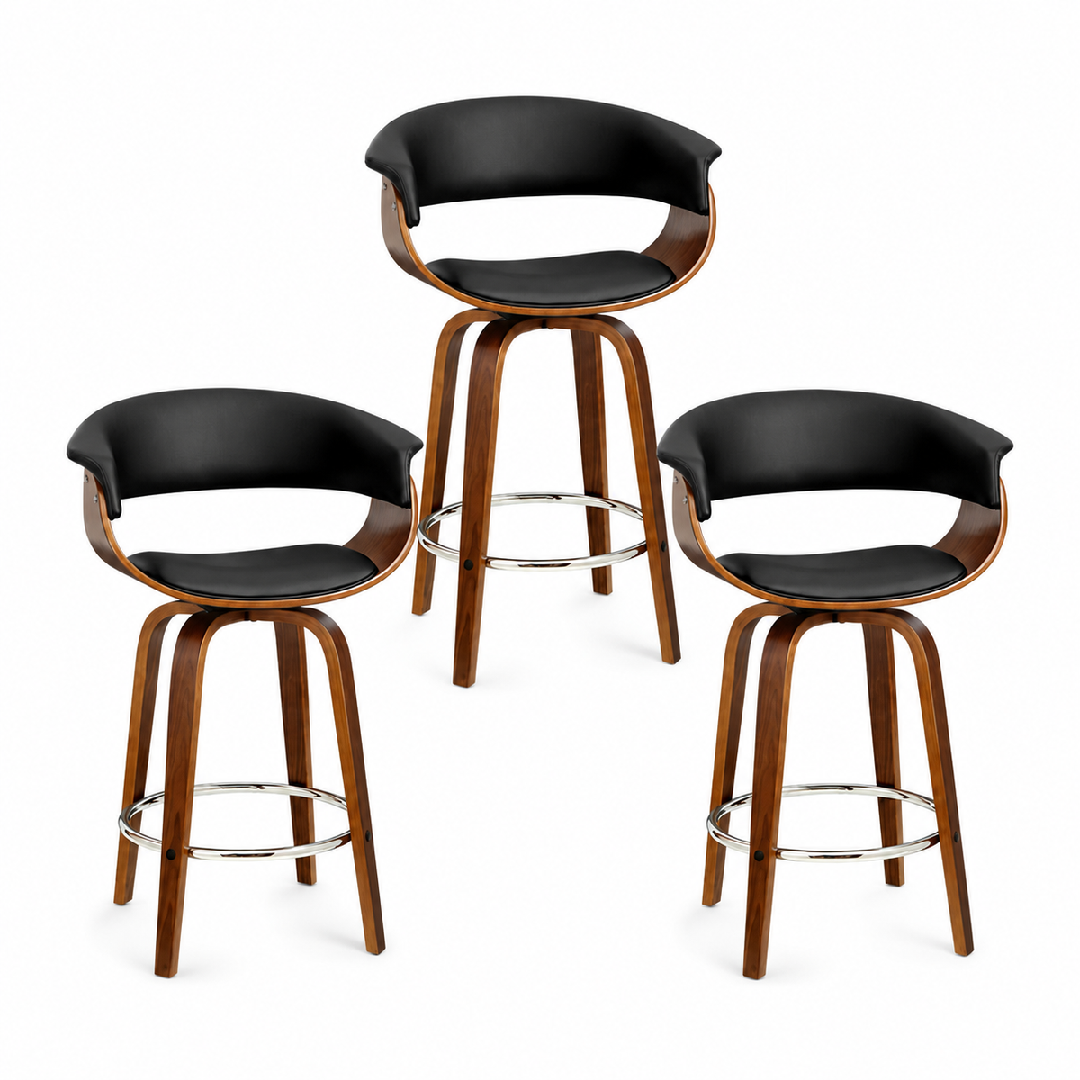 Artiss Cassius Set of 3 Bentwood Bar Stools with Armrests PU Leather Seat 65cm