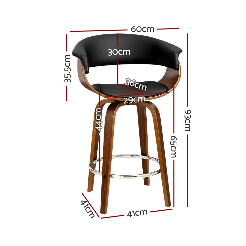 Artiss Cassius Set of 3 Bentwood Bar Stools with Armrests PU Leather Seat 65cm