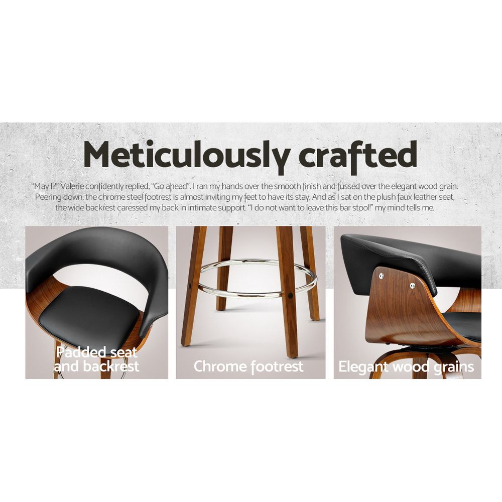 Artiss Cassius Set of 3 Bentwood Bar Stools with Armrests PU Leather Seat 65cm