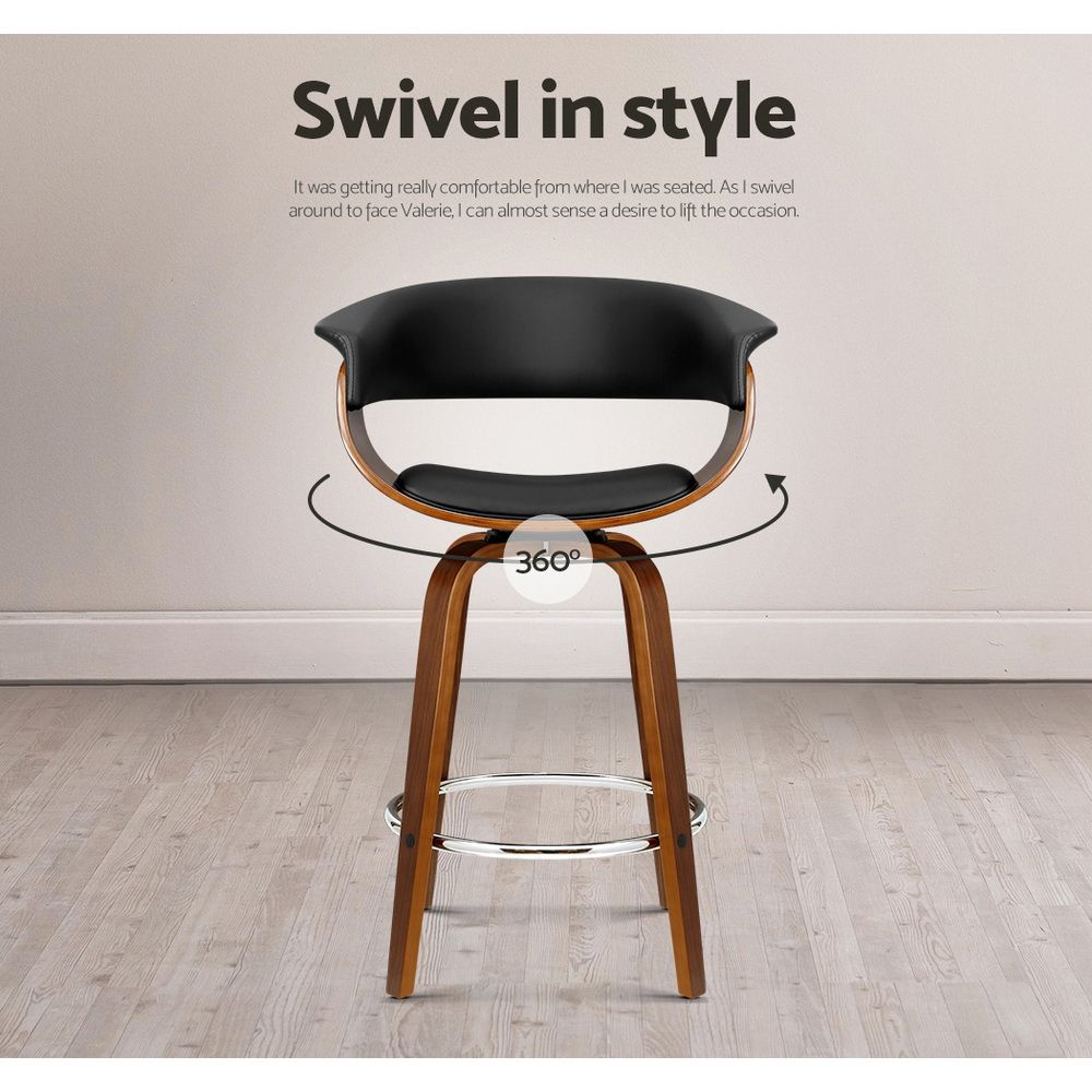 Artiss Cassius Set of 3 Bentwood Bar Stools with Armrests PU Leather Seat 65cm