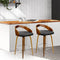 Set of 2 Walnut Wood Bar Stools Black PU Leather Swivel Kitchen Bar Chairs