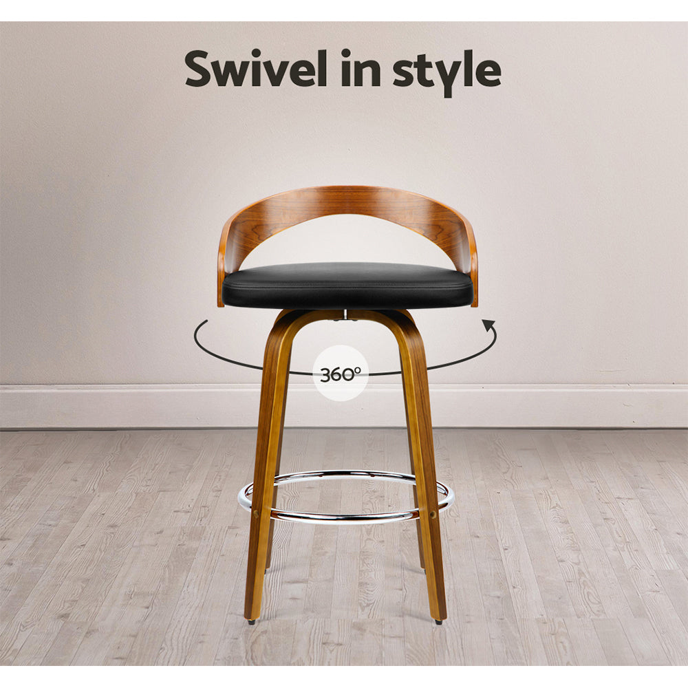 4x Bar Stools Swivel Seat Curving Backrest