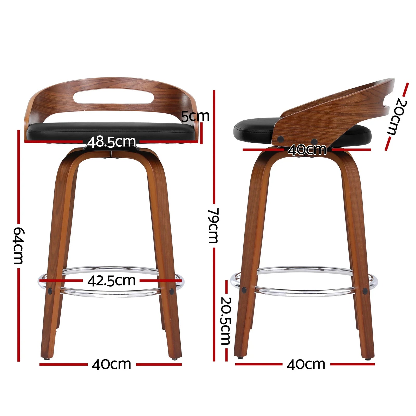 2x Bar Stools Swivel Dining Chairs Low Back Counter Seat PU Cushion