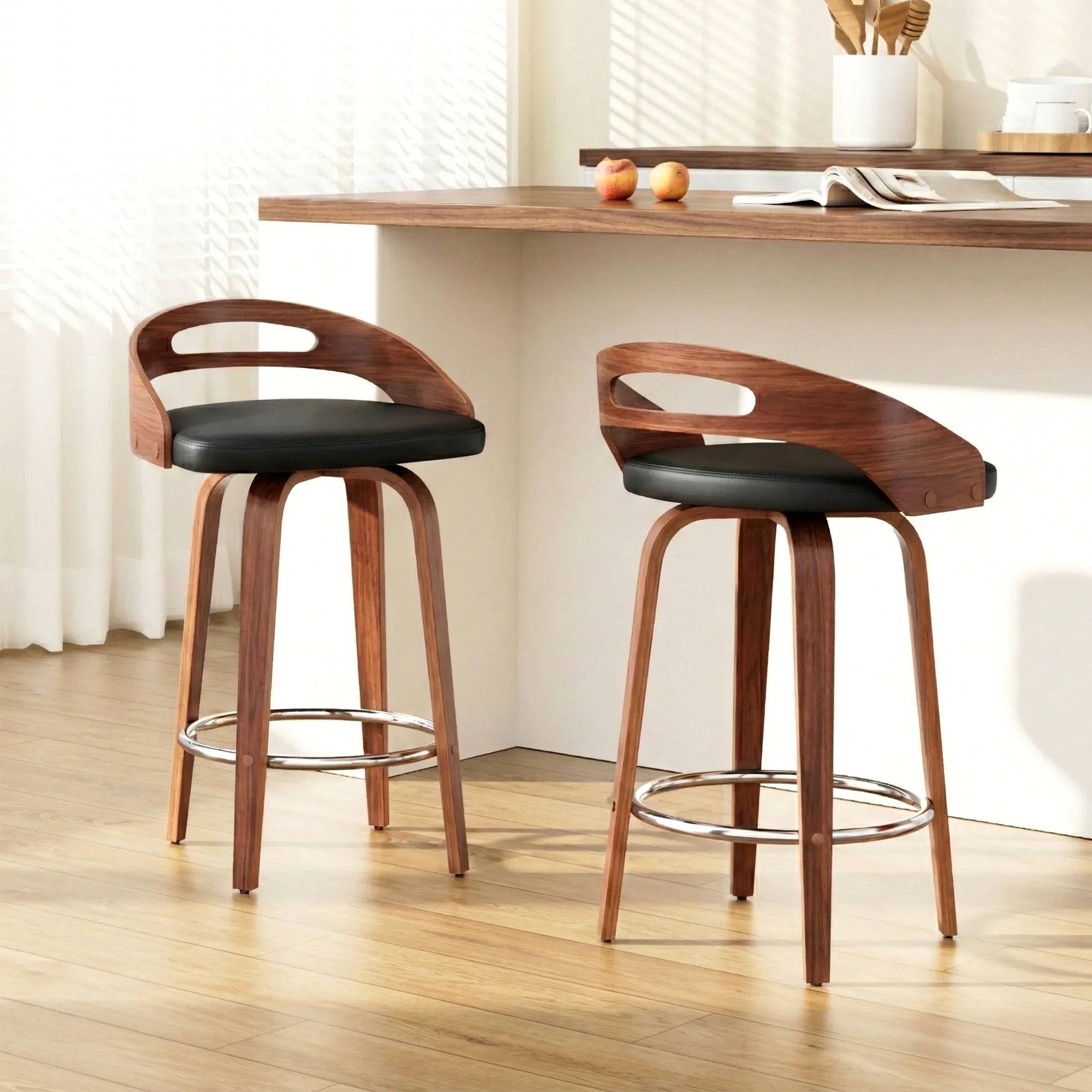 2x Bar Stools Swivel Dining Chairs Low Back Counter Seat PU Cushion
