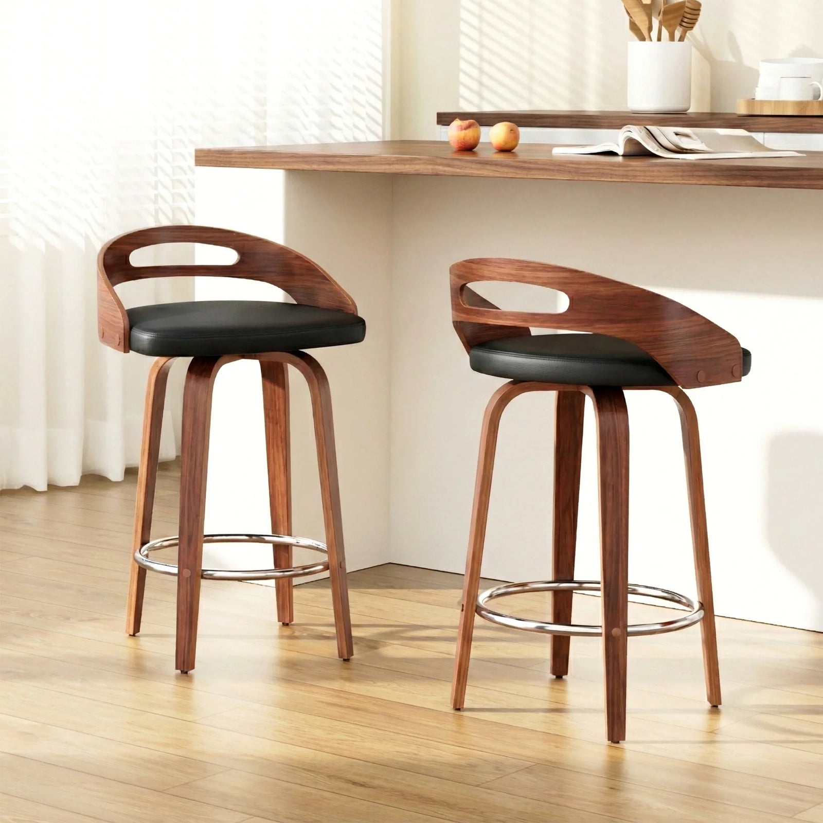 2x Bar Stools Swivel Dining Chairs Low Back Counter Seat PU Cushion
