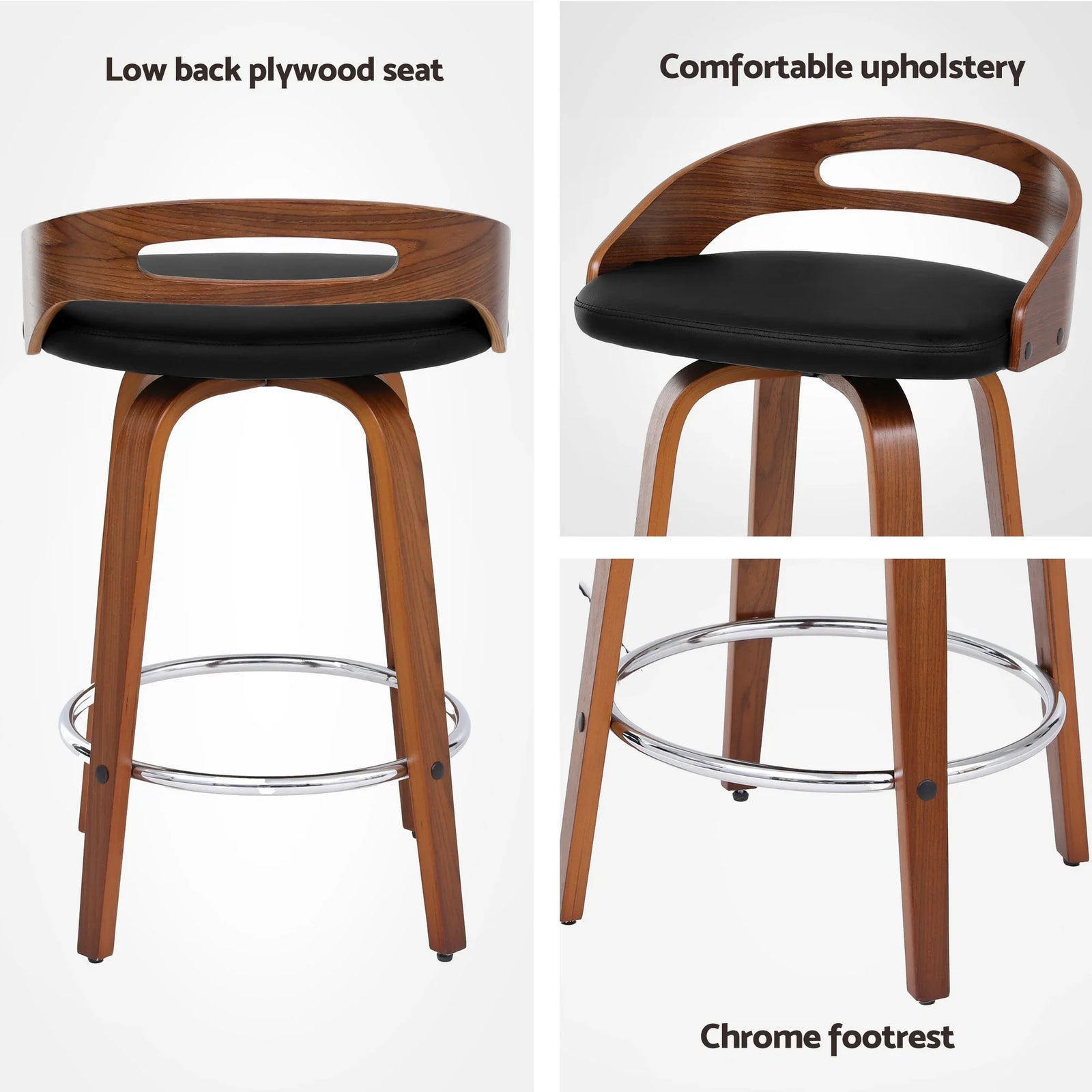 4x Bar Stools Swivel Dining Chairs Low Back Counter Seat PU Cushion
