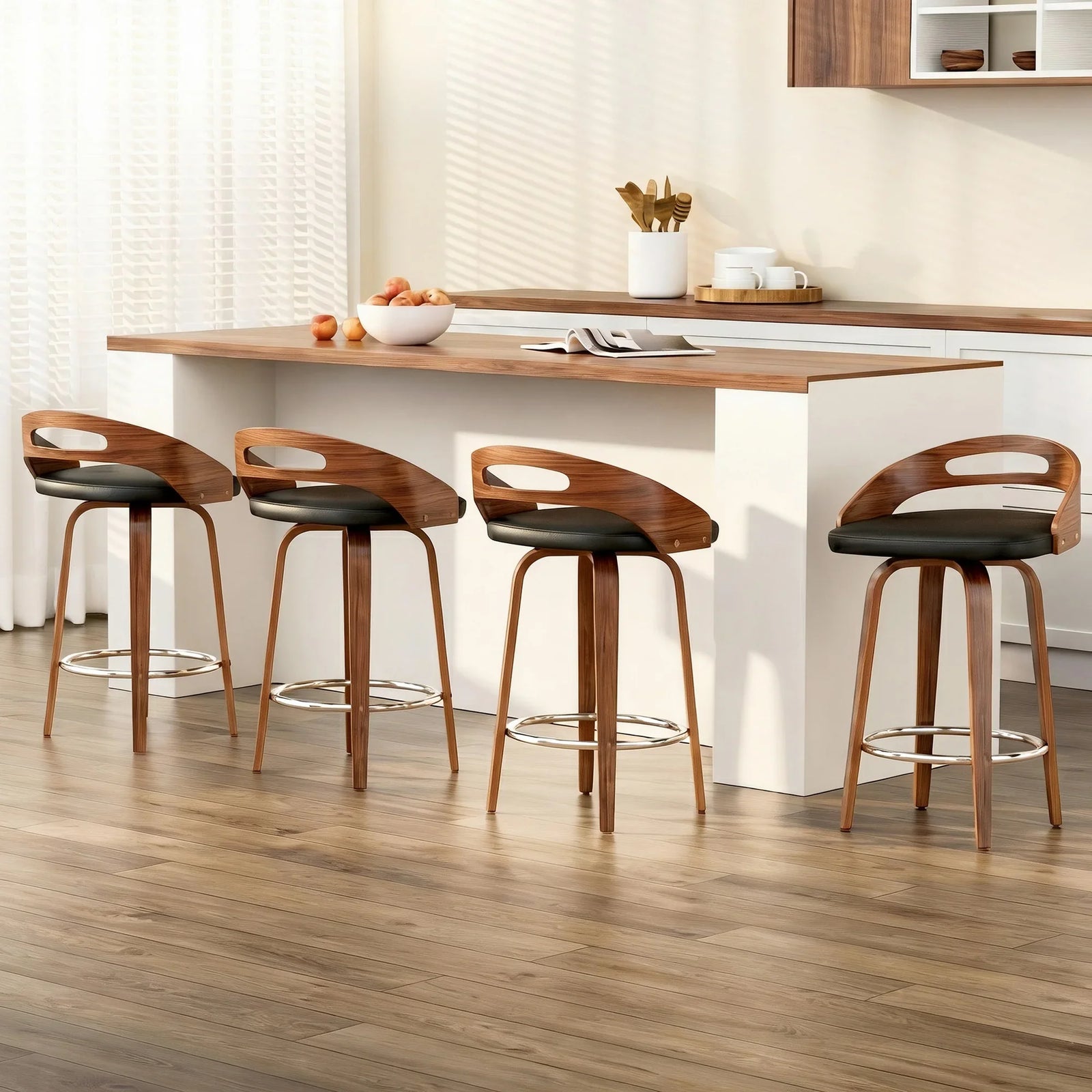 4x Bar Stools Swivel Dining Chairs Low Back Counter Seat PU Cushion