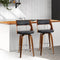 Artiss Set of 2 Walnut Wood Swivel Bar Stools Black PU Leather Kitchen Chairs