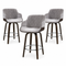 Set of 3 Velvet Bar Stools with Backrest Chrome Footrest Wooden Grey 70cm Seat