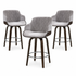Set of 3 Velvet Bar Stools with Backrest Chrome Footrest Wooden Grey 70cm Seat