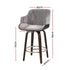 Set of 3 Velvet Bar Stools with Backrest Chrome Footrest Wooden Grey 70cm Seat