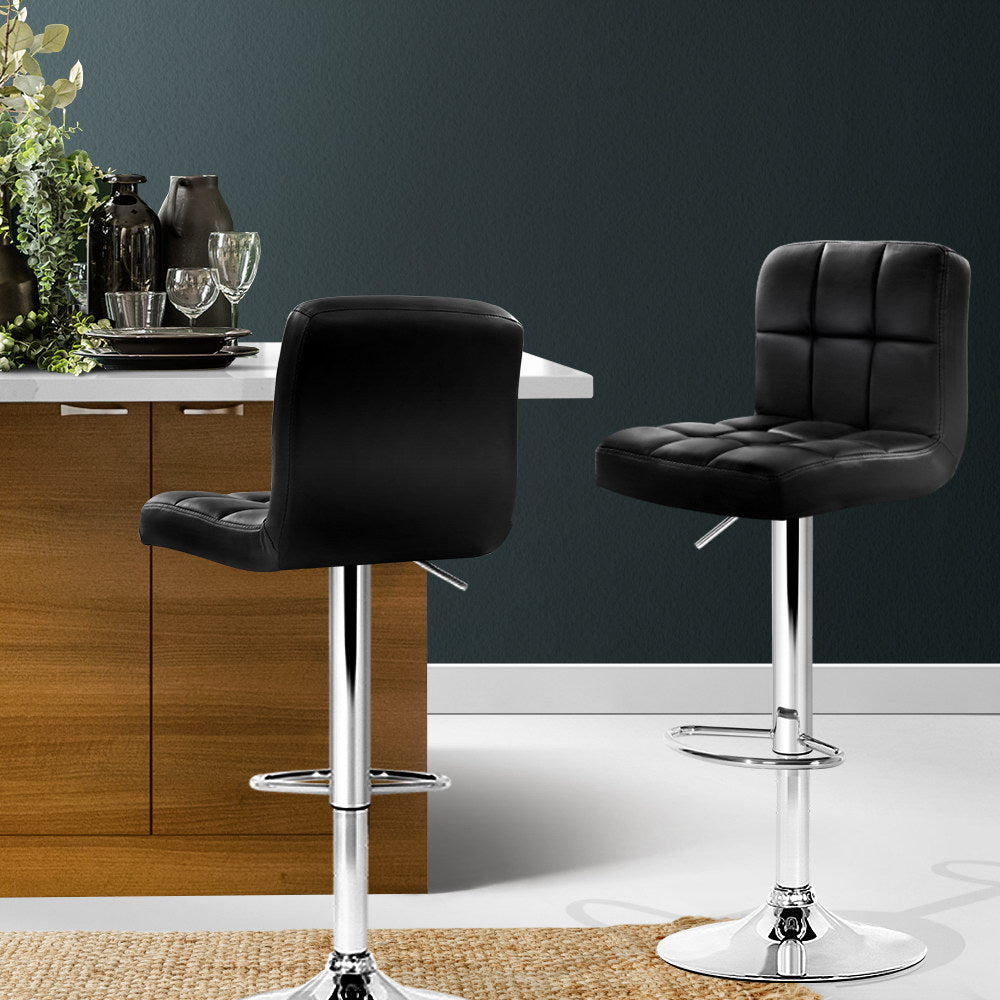 Artiss 2x Bar Stools Leather Gas Lift Black