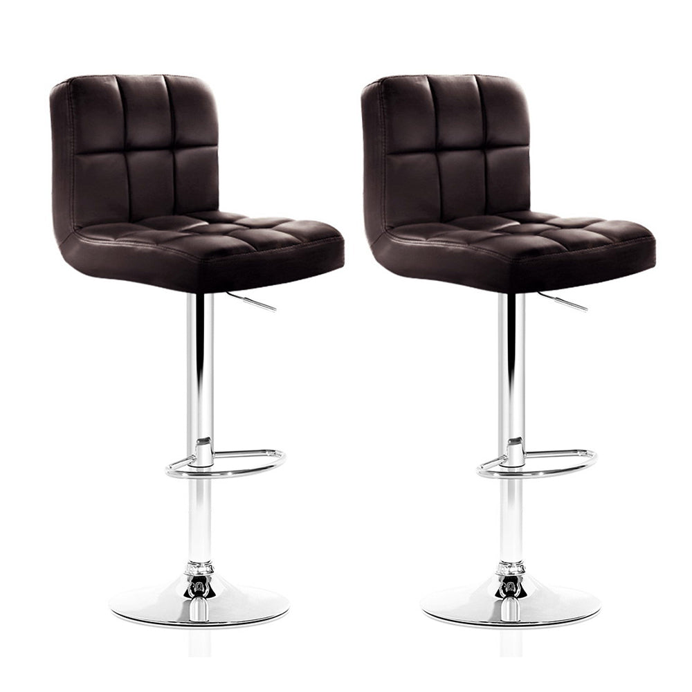 Artiss Set of 2 Chocolate PU Leather Bar Stools Adjustable Swivel Kitchen Chairs