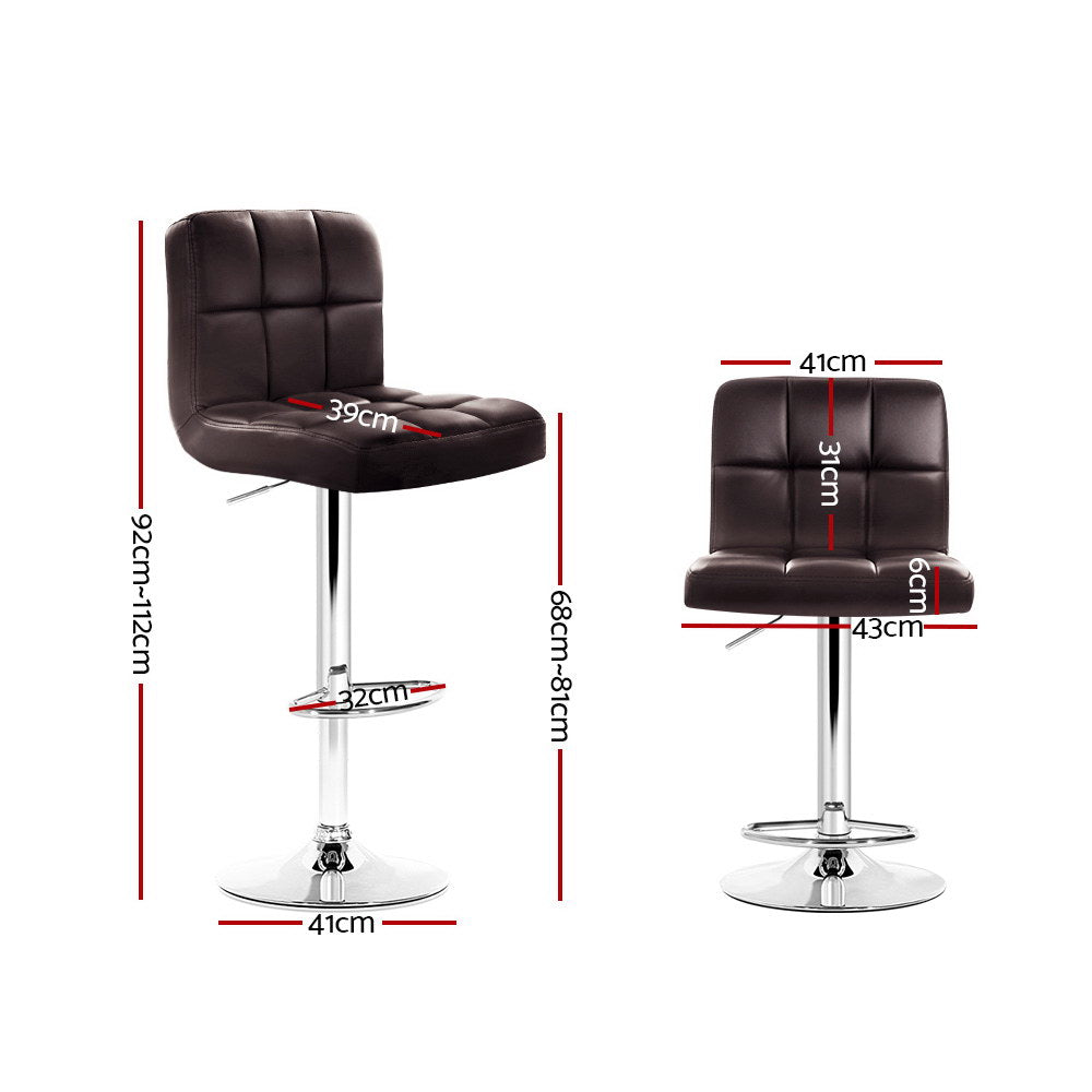 Artiss Set of 2 Chocolate PU Leather Bar Stools Adjustable Swivel Kitchen Chairs
