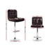 Artiss Set of 2 Chocolate PU Leather Bar Stools Adjustable Swivel Kitchen Chairs