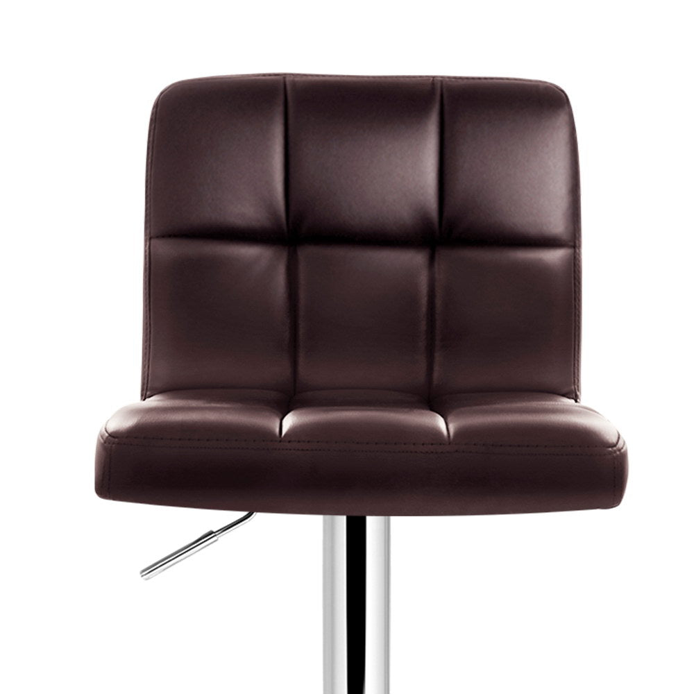 Artiss Set of 2 Chocolate PU Leather Bar Stools Adjustable Swivel Kitchen Chairs