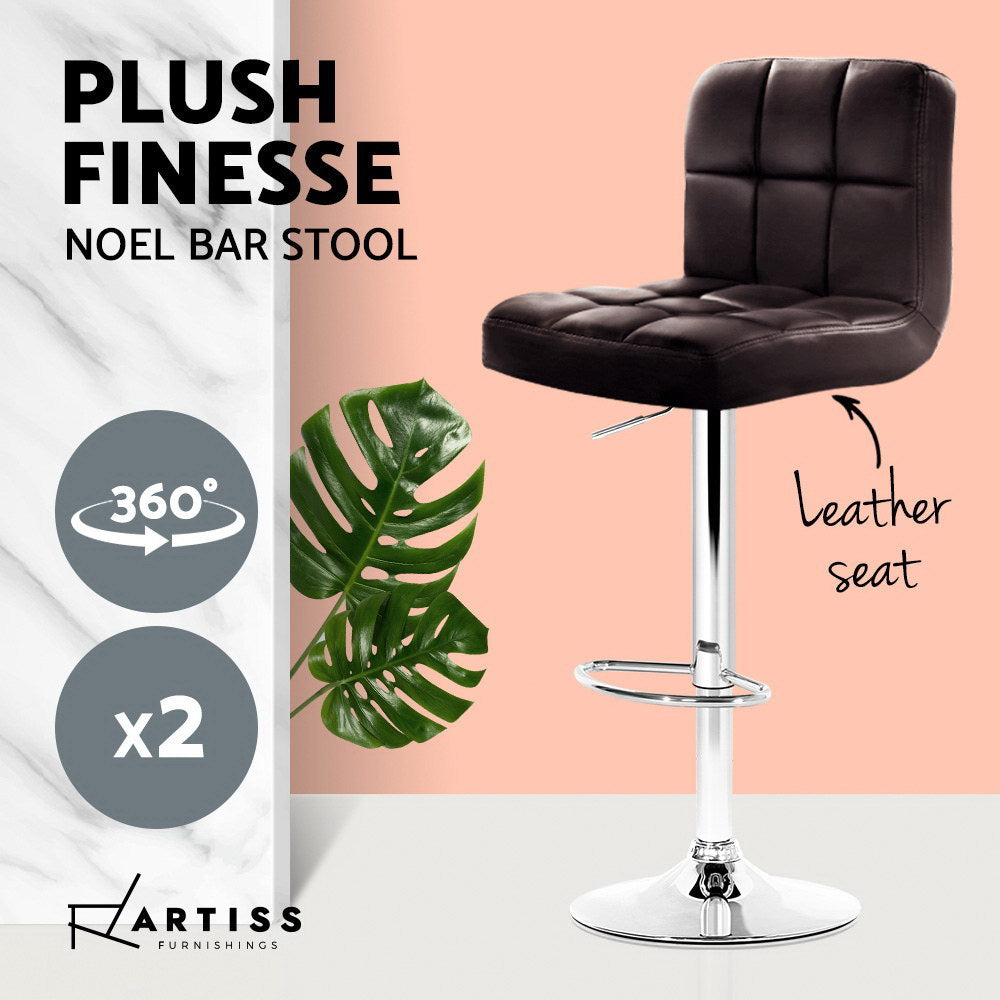 Artiss Set of 2 Chocolate PU Leather Bar Stools Adjustable Swivel Kitchen Chairs