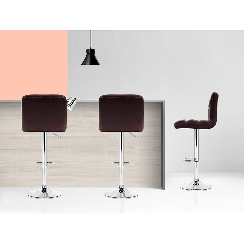 Artiss Set of 2 Chocolate PU Leather Bar Stools Adjustable Swivel Kitchen Chairs