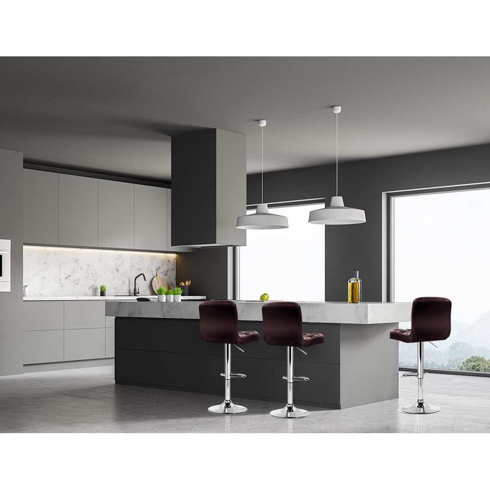 Artiss Set of 2 Chocolate PU Leather Bar Stools Adjustable Swivel Kitchen Chairs