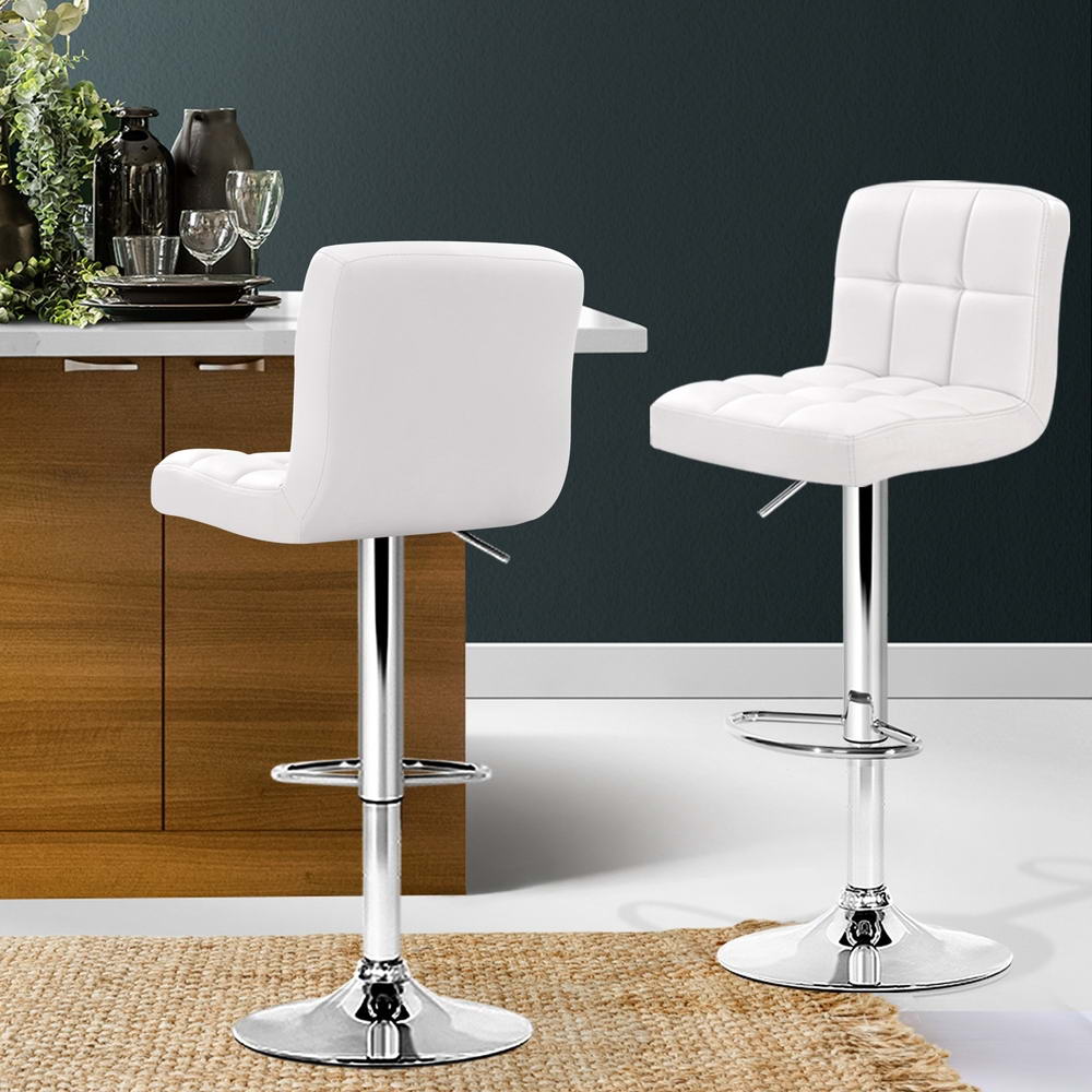 Artiss 4x Bar Stools Leather Gas Lift White