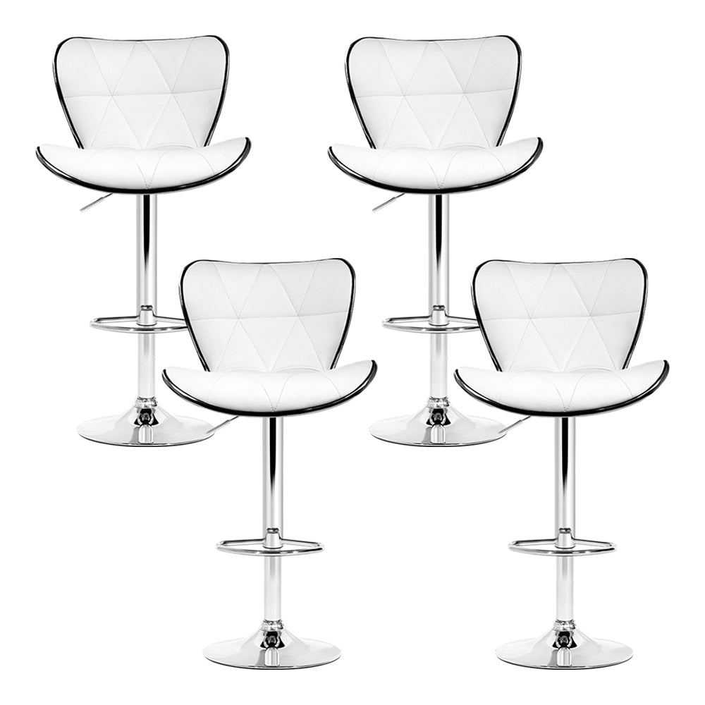 4x Bar Stools Gas Lift Leather Seat White