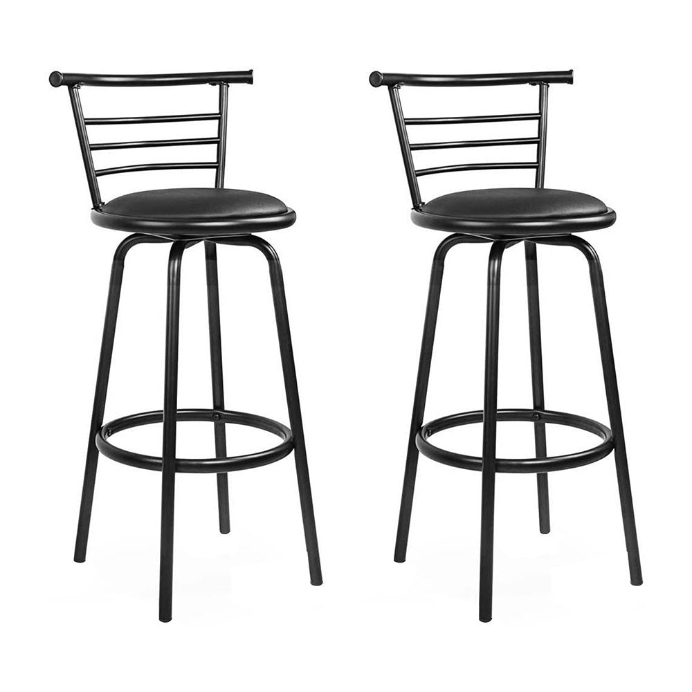 Artiss Set of 2 Swivel Bar Stools – Black, PU Leather, 75cm Seat Height