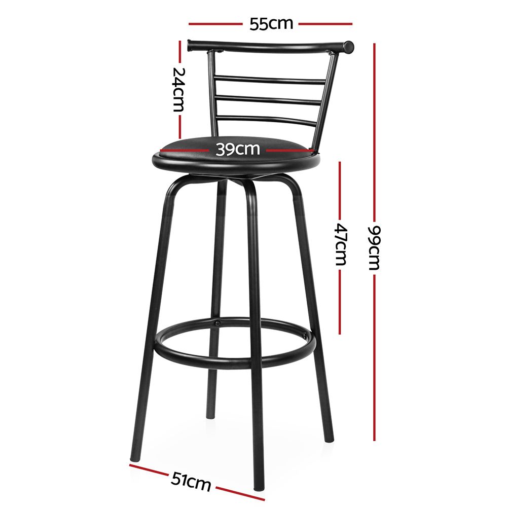 Artiss Set of 2 Swivel Bar Stools – Black, PU Leather, 75cm Seat Height