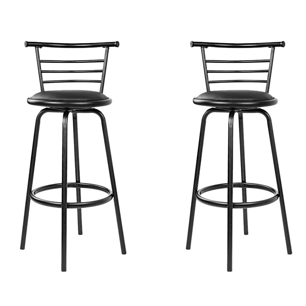 Artiss Set of 2 Swivel Bar Stools – Black, PU Leather, 75cm Seat Height