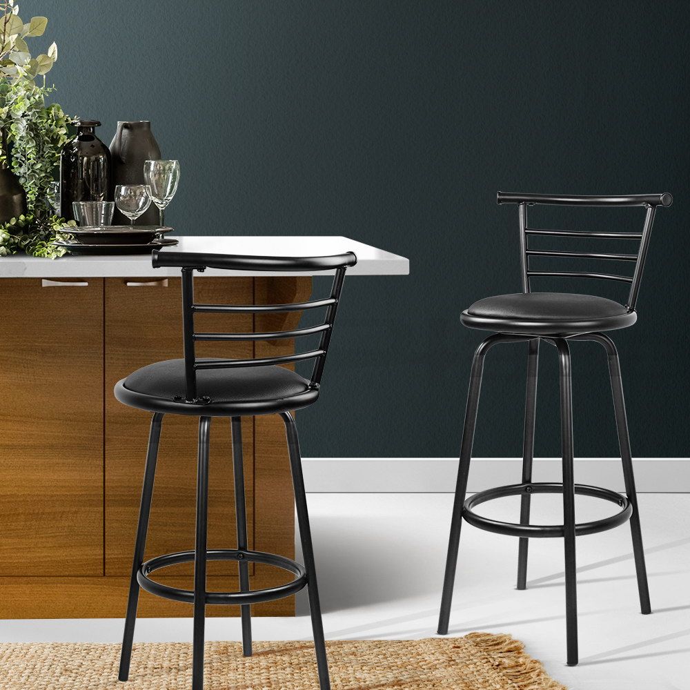 Artiss Set of 2 Swivel Bar Stools – Black, PU Leather, 75cm Seat Height