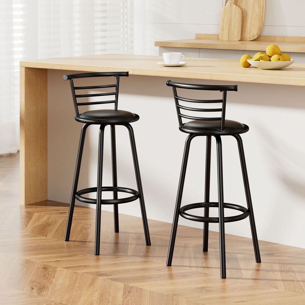 Artiss Set of 2 Swivel Bar Stools – Black, PU Leather, 75cm Seat Height