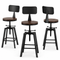3 Piece Swivel Bar Stool Set with Backrest 63.5-79.5cm Adjustable Elm Wood Seat