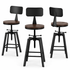 3 Piece Swivel Bar Stool Set with Backrest 63.5-79.5cm Adjustable Elm Wood Seat