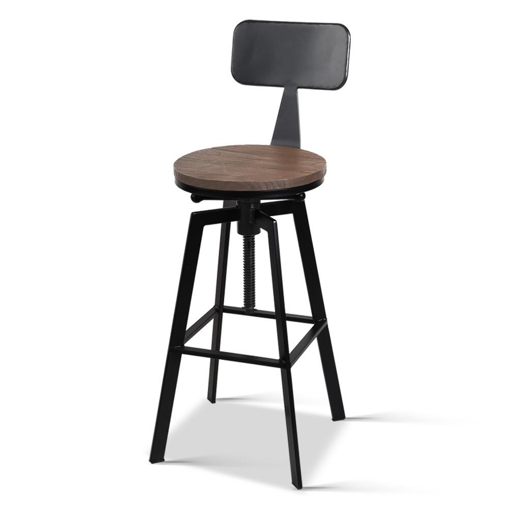 3 Piece Swivel Bar Stool Set with Backrest 63.5-79.5cm Adjustable Elm Wood Seat