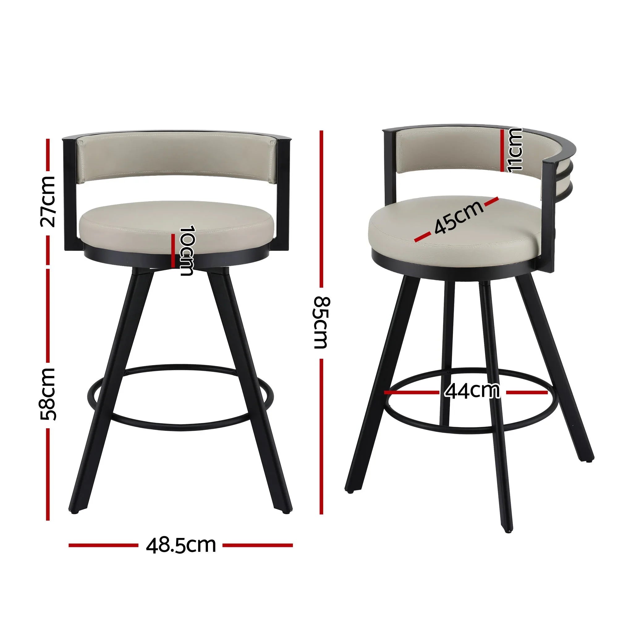 Bar Stools Set of 2 Swivel Kitchen Chair Metal Counter Beige Leather